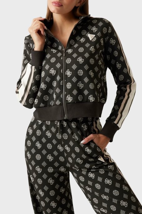 Guess Peony 4G Logo Baskılı Regular Fit Dik Yaka Crop V5YQ07K0282 Bayan Sweat V5YQ07 K0282 FJ8C SİYAH - Guess