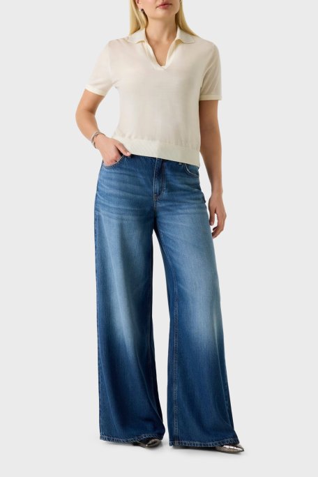 Guess Polo % 100 Yün Regular Fit Taş Detaylı W6GR03Z0583 Bayan Polo Yaka Kazak W6GR03 Z0583 G012 KREM - Guess (1)