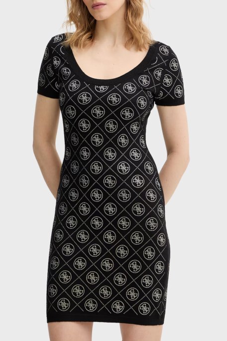 Guess Rhinestones Yün Karışımlı Taşlı Fitted Fit Mini Boy W6RK92Z3JD2 Bayan Elbise W6RK92 Z3JD2 JBLK SİYAH - Guess