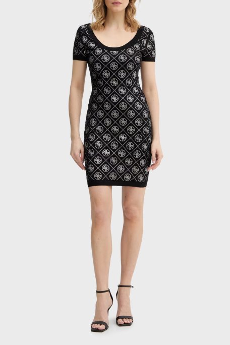 Guess Rhinestones Yün Karışımlı Taşlı Fitted Fit Mini Boy W6RK92Z3JD2 Bayan Elbise W6RK92 Z3JD2 JBLK SİYAH - Guess (1)