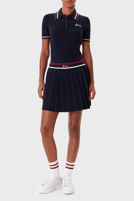 Guess Sabina Logolu Yünlü Slim Fit Düğmeli Polo Yaka Kısa Kollu Kazak V5BP04Z1152 Bayan Polo Yaka Kazak V5BP04 Z1152 A74A LACİVERT - Guess (1)