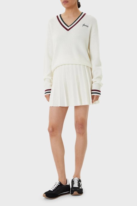 Guess Sabina Şeritli Yün Karışımlı Regular Fit V Yaka V5BR01Z1152 Bayan Kazak V5BR01 Z1152 G054 EKRU - Guess (1)