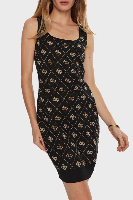 Guess Sarah 4G Logo Desenli Kalın Askılı Fitted Fit Mini Triko W4BK98Z3JD2 Bayan Elbise W4BK98 Z3JD2 FJ5Y SİYAH - Guess