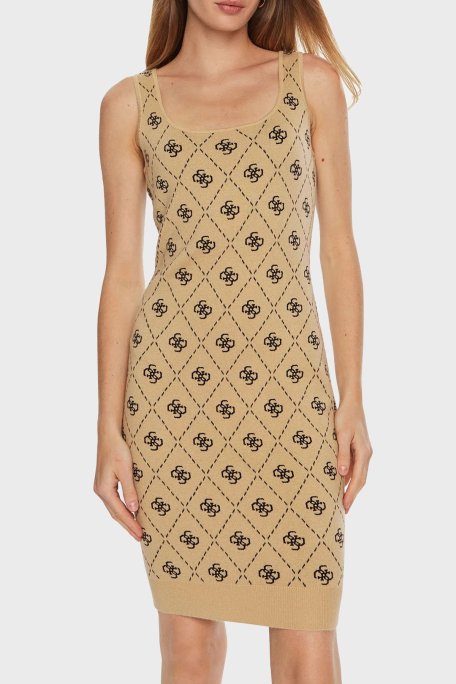 Guess Sarah 4G Logo Desenli Kalın Askılı Fitted Fit Mini Triko W4BK98Z3JD2 Bayan Elbise W4BK98 Z3JD2 FN3N SÜTLÜ KAHVE - Guess