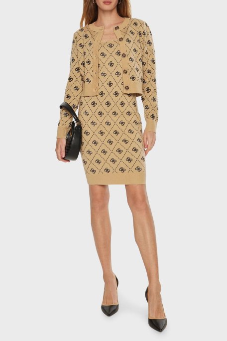 Guess Sarah 4G Logo Desenli Kalın Askılı Fitted Fit Mini Triko W4BK98Z3JD2 Bayan Elbise W4BK98 Z3JD2 FN3N SÜTLÜ KAHVE - Guess (1)