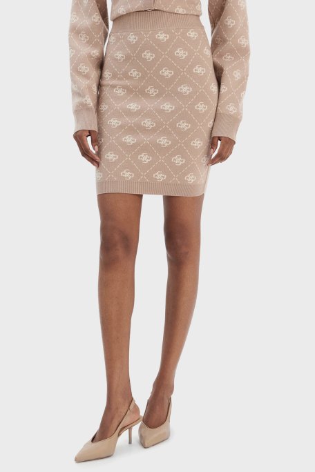 Guess Sarah 4G Logolu Yün Karışımlı Tailored Fit Mini Triko W4BD0SZ3JD2 Bayan Etek W4BD0S Z3JD2 FNJS KREM - Guess