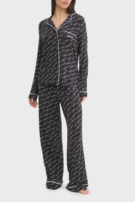 Guess Sasha Desenli Regular Fit Yüksek Bel Bol Paça Modal O5RX08KCIN2 Bayan Pijama Takımı O5RX08 KCIN2 PJ0D SİYAH - Guess