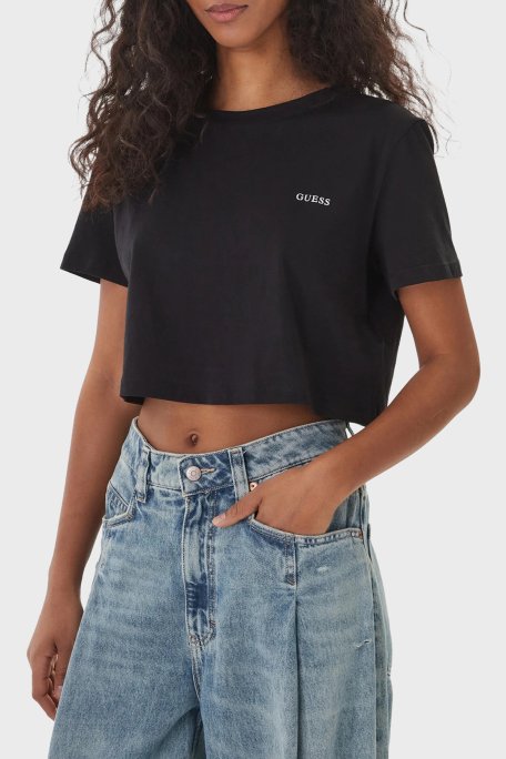 Guess Selene % 100 Pamuk Boxy Fit Logolu Yuvarlak Yaka V6GI17K2984 Bayan T Shirt V6GI17 K2984 JBLK SİYAH - Guess