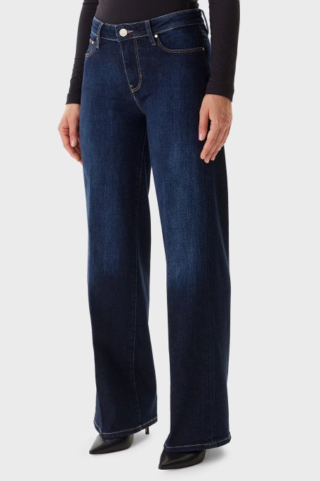 Guess Sexy Palazzo Pamuk ve Kaşmir Karışımlı Wide Leg Bol Paça W5BA96D4U54 Bayan Pantolon W5BA96 D4U54 CADA LACİVERT - Guess