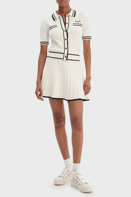 Guess Shari Logolu Slim Fit Örgü Detaylı Kısa Kollu Triko V6RR02Z4652 Bayan Hırka V6RR02 Z4652 G1O6 BEYAZ - Guess (1)