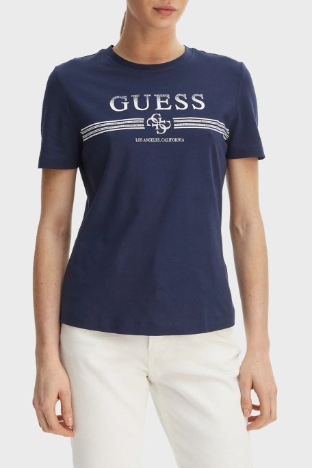 Guess Siena Pamuklu Slim Fit Logolu Yuvarlak Yaka V6GI07K2968 Bayan T Shirt V6GI07 K2968 G7JX LACİVERT - Guess