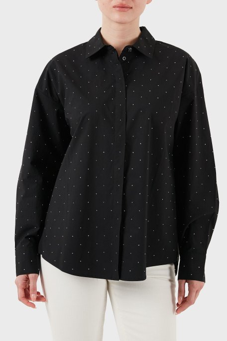 Guess Silvia % 100 Pamuk Comfort Fit Taşlı W5GH42WGWS0 Bayan Gömlek W5GH42 WGWS0 JBLK SİYAH - Guess