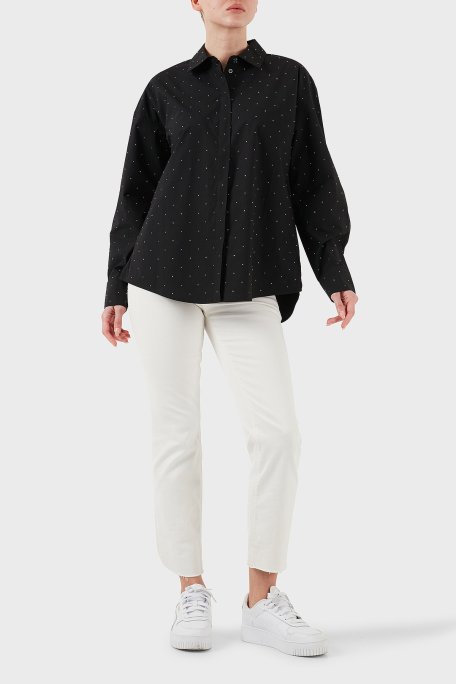 Guess Silvia % 100 Pamuk Comfort Fit Taşlı W5GH42WGWS0 Bayan Gömlek W5GH42 WGWS0 JBLK SİYAH - Guess (1)