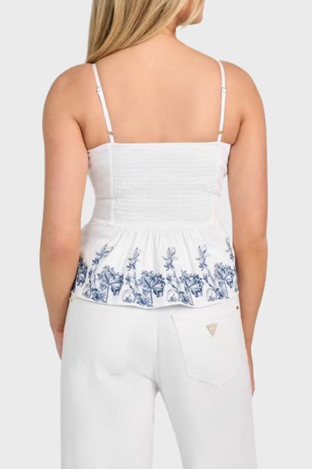 Guess Sl Blanche Pamuklu Slim Fit Dekolteli Desenli W5GH1AWH5800 Bayan Top W5GH1A WH580 G011 BEYAZ - Guess (1)