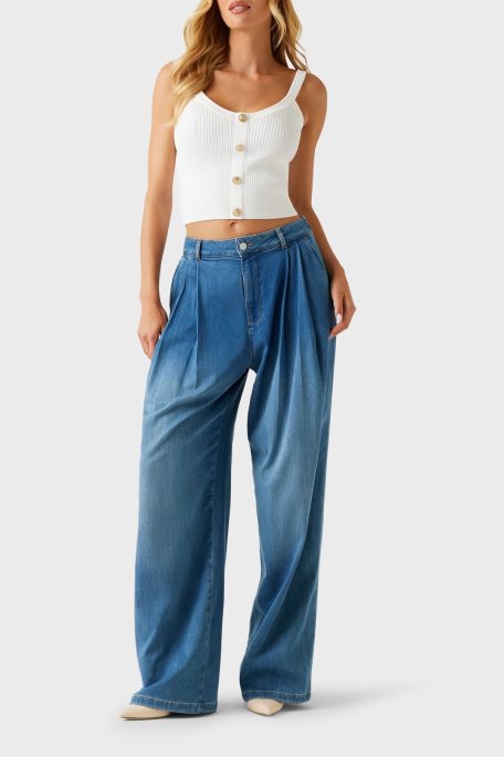 Guess Sl Emiie Fitilli Düğme Detaylı Regular Fit Yuvarlak Yaka W5YR10Z0130 Bayan Top W5YR10 Z0130 G012 BEYAZ - Guess (1)