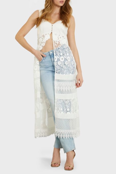 Guess Sl Jolene Pamuklu Dantelli Uzun W4GK56WG5K0 Bayan Elbise W4GK56 WG5K0 G011 BEYAZ - Guess