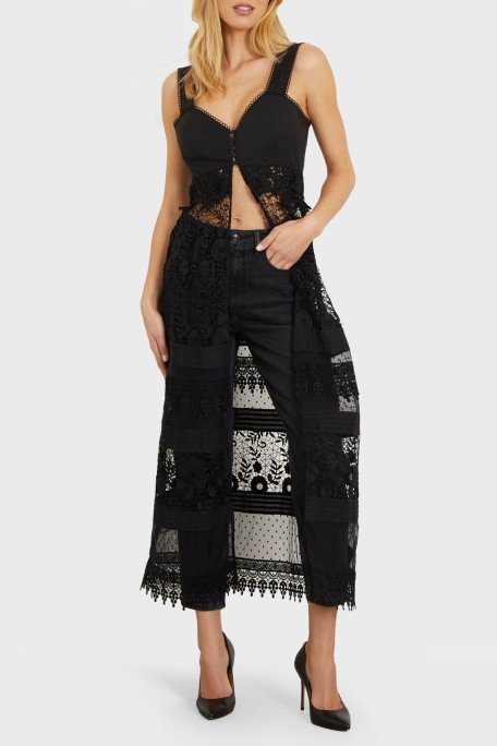 Guess Sl Jolene Pamuklu Dantelli Uzun W4GK56WG5K0 Bayan Elbise W4GK56 WG5K0 JBLK SİYAH - Guess