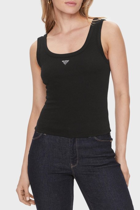 Guess Sl Triangle Pamuklu Slim Fit Bisiklet Yaka W3YP68KA0H1 Bayan Top W3YP68KA0H1 JBLK SİYAH - Guess