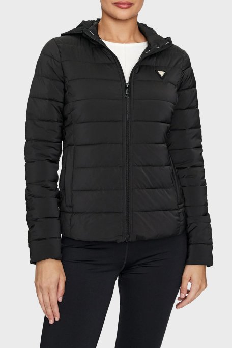 Guess Solid Regular Fit Çıkarılabilir Kapüşonlu V4YL04WF3X0 Bayan Mont V4YL04 WF3X0 JBLK SİYAH - Guess