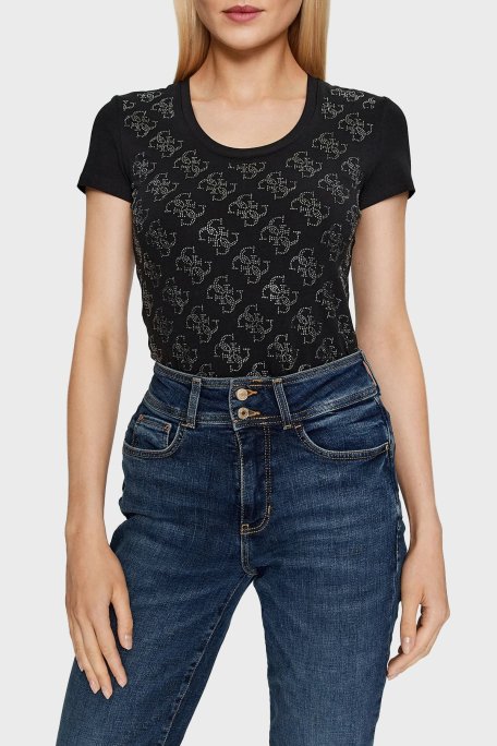 Guess Ss Cn 4G Allover Pamuklu Slim Fit W3BI53J1314 Bayan T Shirt W3BI53 J1314 JBLK SİYAH - Guess