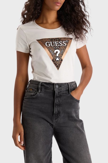 Guess Ss Cn Leo Pamuk Karışım Regular Fit W5BI28J1314G012 Bayan T Shirt W5BI28J1314G012 EKRU - Guess