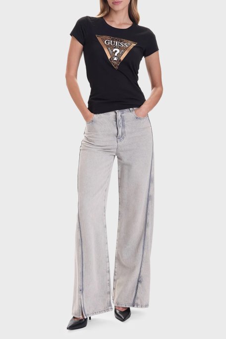 Guess Ss Cn Leo Pamuklu Slim Fit Bisiklet Yaka Logolu Bayan T Shirt W5BI28 J1314 JBLK SİYAH - Guess (1)