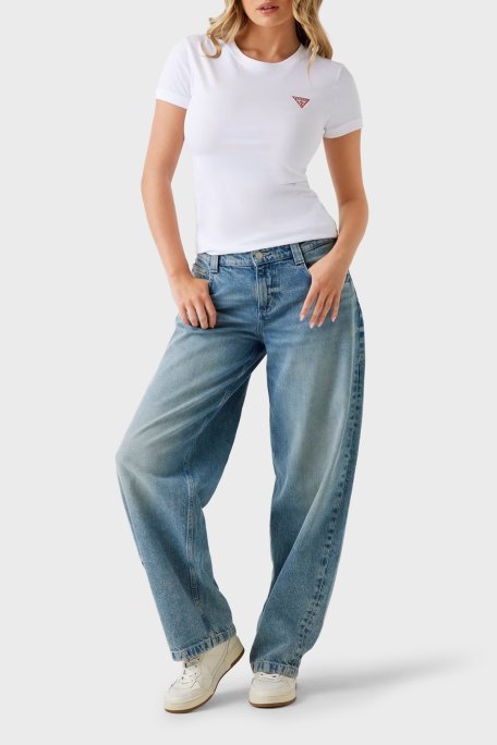 Guess Ss Cn Mini Triangle Streç Pamuklu Slim Fit Bisiklet Yaka W2YI44J1314 Bayan T Shirt W2YI44 J1314 G011 BEYAZ - Guess (1)