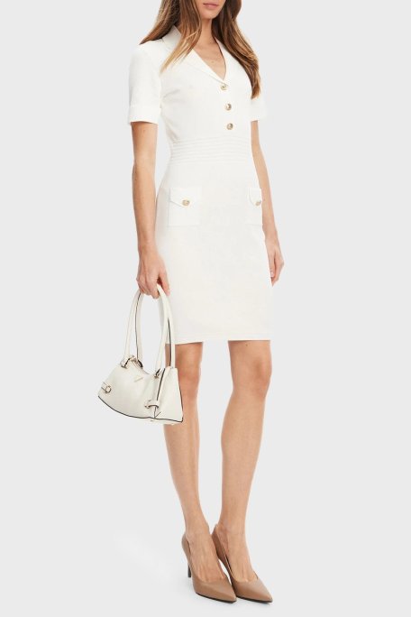 Guess Ss Felicity Slim Fit Mono Yaka Düğme Detaylı Mini W5YK29Z0130 Bayan Elbise W5YK29 Z0130 G012 BEYAZ - Guess (1)