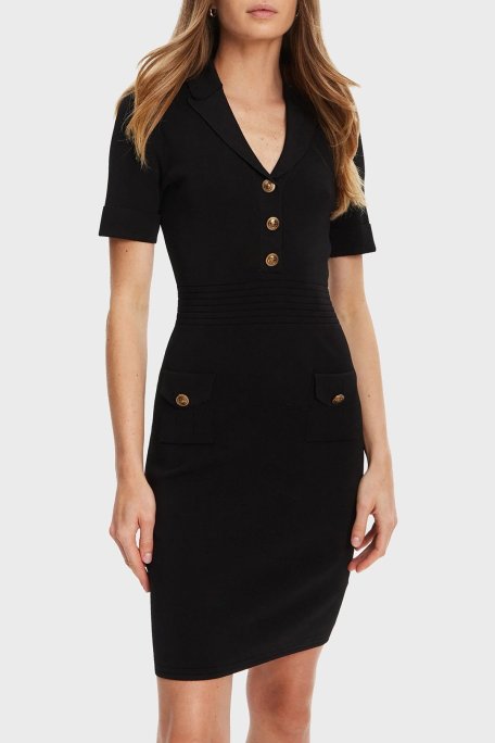 Guess Ss Felicity Slim Fit Mono Yaka Düğme Detaylı Mini W5YK29Z0130 Bayan Elbise W5YK29 Z0130 JBLK SİYAH - Guess