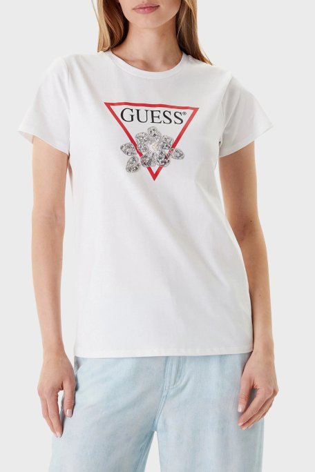 Guess Ss Flower Pamuklu Regular Fit Bisiklet Yaka Logolu W5YI38I3Z14 Bayan T Shirt W5YI38 I3Z14 G011 BEYAZ - Guess