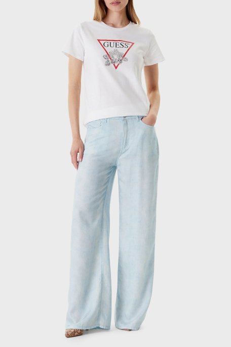 Guess Ss Flower Pamuklu Regular Fit Bisiklet Yaka Logolu W5YI38I3Z14 Bayan T Shirt W5YI38 I3Z14 G011 BEYAZ - Guess (1)