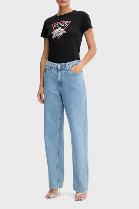 Guess Ss Flower Pamuklu Regular Fit Bisiklet Yaka Logolu W5YI38I3Z14 Bayan T Shirt W5YI38 I3Z14 JBLK SİYAH - Guess (1)