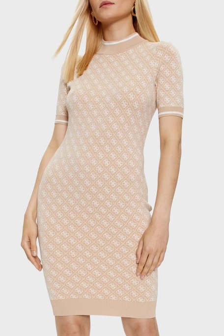 Guess Ss Lise Slim Fit Bisiklet Yaka Logo Desenli Mini W3YK39Z37K0 Bayan Elbise W3YK39 Z37K0 F05O BEJ - Guess