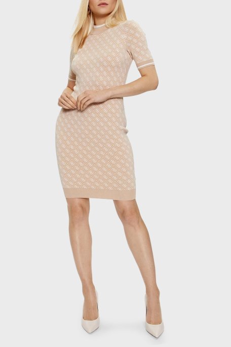 Guess Ss Lise Slim Fit Bisiklet Yaka Logo Desenli Mini W3YK39Z37K0 Bayan Elbise W3YK39 Z37K0 F05O BEJ - Guess (1)