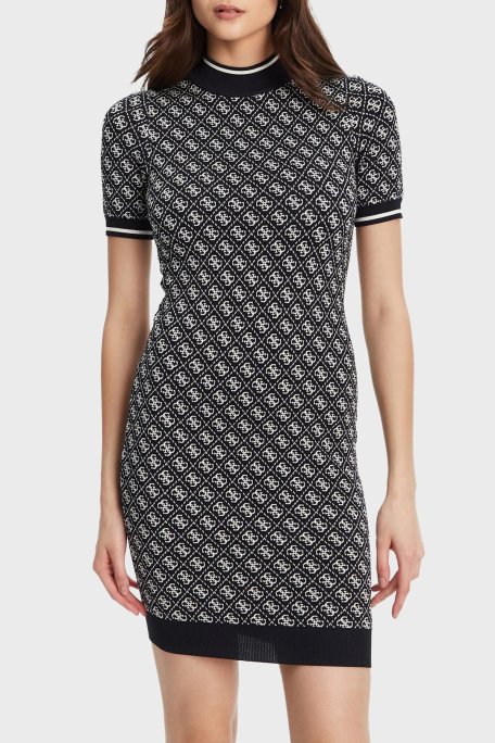 Guess Ss Lise Slim Fit Bisiklet Yaka Logo Desenli Mini W3YK39Z37K0 Bayan Elbise W3YK39 Z37K0 FBCF SİYAH - Guess