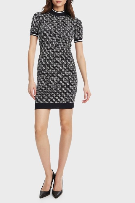 Guess Ss Lise Slim Fit Bisiklet Yaka Logo Desenli Mini W3YK39Z37K0 Bayan Elbise W3YK39 Z37K0 FBCF SİYAH - Guess (1)