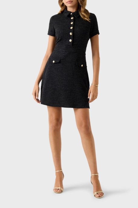 Guess Ss Tamara Regular Fit Gömlek Yaka Düğme Detaylı Tüvit Mini W5YK18KCXO2 Bayan Elbise W5YK18 KCXO2 FJ5N SİYAH - Guess (1)