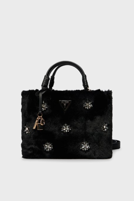 Guess Taş Detaylı Çıkarılabilir Askılı Peluş HWWE8143220 Bayan Çanta HWWE81 43220 BLA SİYAH - Guess