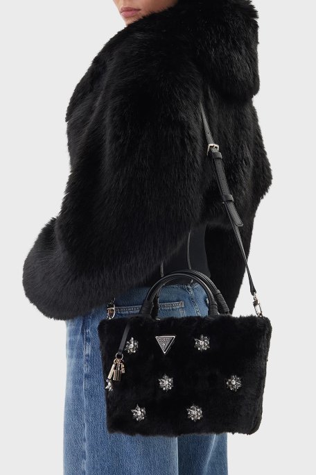 Guess Taş Detaylı Çıkarılabilir Askılı Peluş HWWE8143220 Bayan Çanta HWWE81 43220 BLA SİYAH - Guess (1)