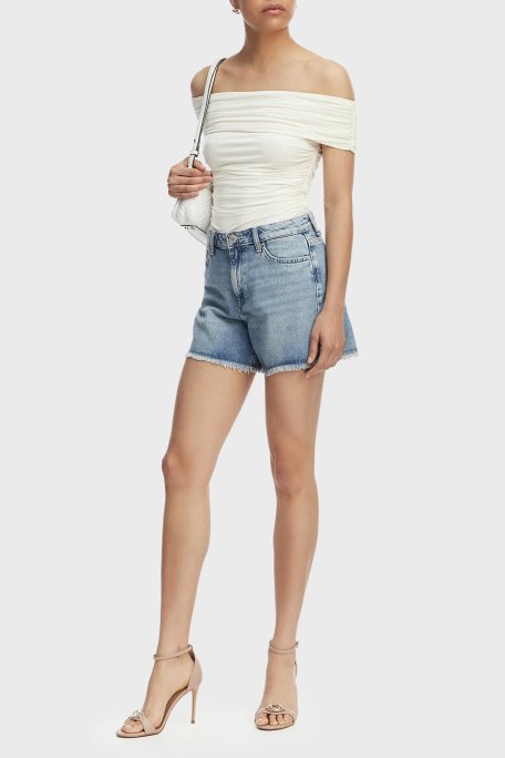 Guess Taş Detaylı Pamuklu Relaxed Fit Kot W6GD74D0726 Kadın Şort W6GD74 D0726 SKV1 LACİVERT - Guess (1)