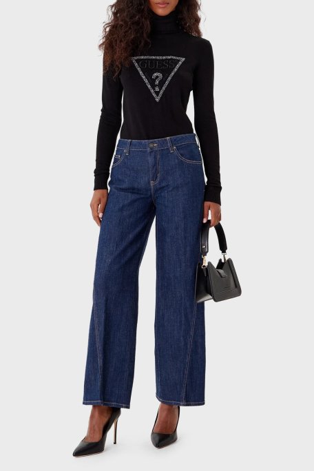 Guess Tn Melanie Taşlı Üçgen Logo Regular Fit Balıkçı Yaka W5BR39Z2NQ2 Bayan Kazak W5BR39 Z2NQ2 JBLK SİYAH - Guess (1)