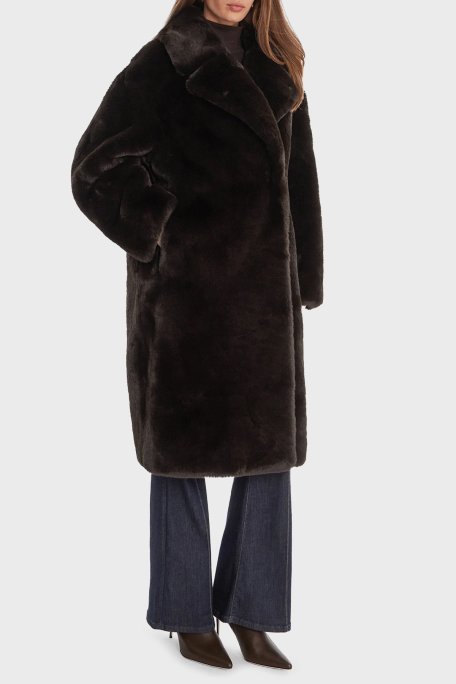 Guess Vanna Regular Fit Kruvaze Yaka Uzun Suni Kürk W5BL95WJ110 Bayan Kaban W5BL95 WJ110 G1H3 KAHVE - Guess