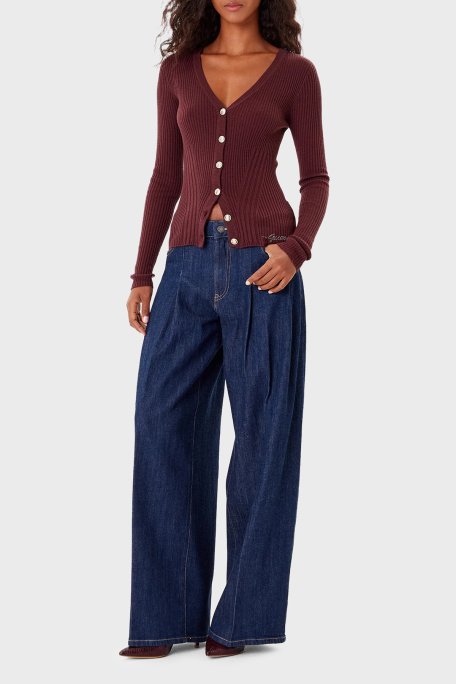 Guess Vn Julia Yün Karışımlı Slim Fit V Yaka Fitilli W5BR16Z3OW2 Bayan Hırka W5BR16 Z3OW2 G1G5 BORDO - Guess (1)