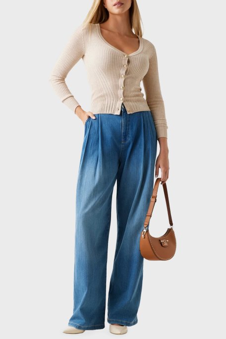 Guess Vn Julia Yün Karışımlı Slim Fit V Yaka Fitilli W5BR16Z3OW2 Bayan Hırka W5BR16 Z3OW2 H142 BEJ - Guess (1)