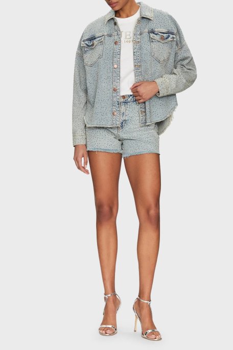 Guess Western % 100 Pamuk Regular Fit Taşlı W5GN90D5LQ2 Bayan Kot Ceket W5GN90 D5LQ2 GRBG AÇIK MAVİ - Guess (1)