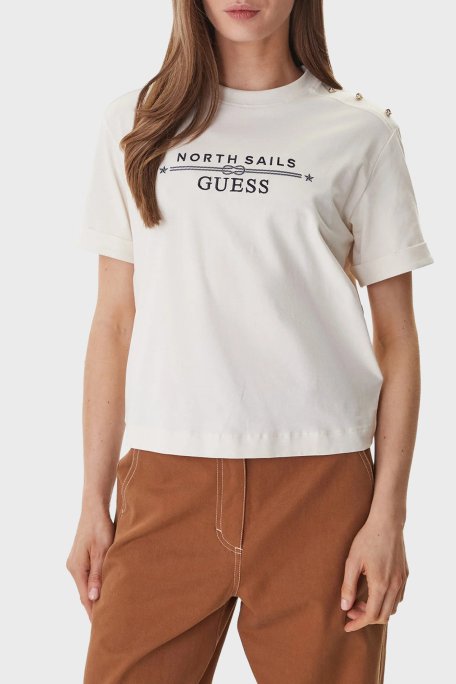 Guess Xns Pamuklu Regular Fit Bisiklet Yaka Logolu W6GI03K2657 Bayan T Shirt W6GI03 K2657 G012 BEYAZ - Guess