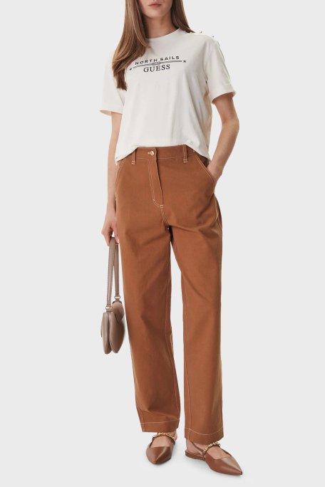 Guess Xns Pamuklu Regular Fit Bisiklet Yaka Logolu W6GI03K2657 Bayan T Shirt W6GI03 K2657 G012 BEYAZ - Guess (1)