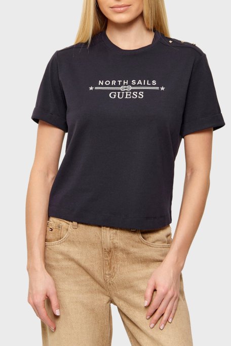 Guess Xns Pamuklu Regular Fit Bisiklet Yaka Logolu W6GI03K2657 Bayan T Shirt W6GI03 K2657 G7V2 LACİVERT - Guess