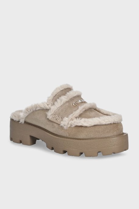 Guess Yaneta Hakiki Deri Karışımlı Yumuşak Tüylü FLFYATSUE06 Bayan Terlik FLFYAT SUE06 NATU VİZON - Guess (1)