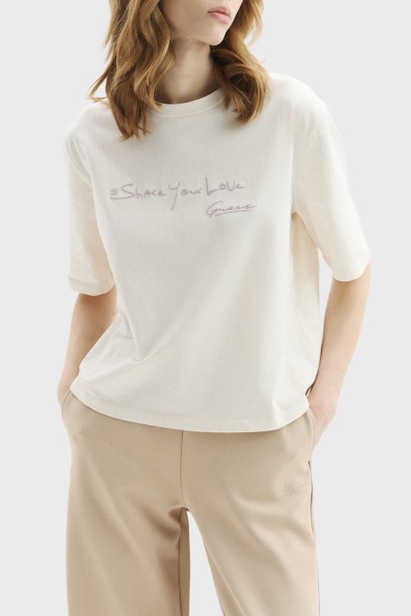 Guess Yazılı Pamuklu Regular Fit Bisiklet Yaka V6RI09I3Z14 Kadın T Shirt V6RI09 I3Z14 G012 BEYAZ - Guess